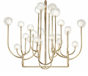 многоярусная подвесная люстра с многочисленными металлическими рожками и шарообразными рассеивателями