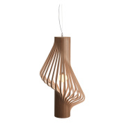 подвесной светильник с деревянным ажурным плафоном скульптурной формы