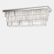 потолочная люстра с прямоугольным корпусом и хрустальными подвесками