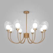 подвесная люстра с шестью прозрачными стеклянными плафонами на изогнутых рожках