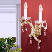 двухламповое настенное бра с кристальными подвесками и золочёной арматурой (правая ориентация)