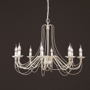 подвесная люстра с восемью изящными свечными рожками в серебристо-золотом тоне