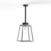 потолочный подвес серого цвета с металлическим каркасом и прозрачным плафоном