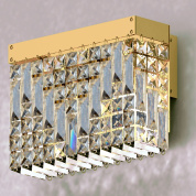 настенное бра с двумя гранёными хрустальными подвесами и золотистой рамкой