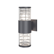 уличный настенный светильник серый с решетчатым плафоном цилиндрической формы