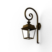 настенное бра с фонарным плафоном бронзового цвета на изогнутом кронштейне