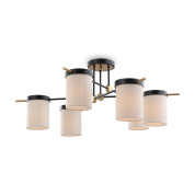 потолочный светильник с цилиндрическими плафонами из матового стекла на черной штанге