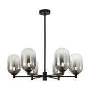 подвесной светильник с шестью плафонами из тонированного стекла на металлическом основании