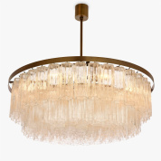 двухъярусная люстра с хрустальными нитями на металлическом ободе