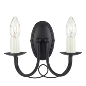 двухрожковое настенное бра со свечными лампами на симметричных изогнутых рожках