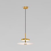 подвесной светильник с круглым плоским стеклянным плафоном на тонкой штанге