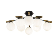 потолочный светильник с восемью сферическими плафонами в черно-золотом оформлении