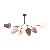 потолочный светильник с шестью плафонами конической формы на черной основе