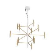 подвесная люстра на двенадцать ламп белого цвета с золотыми элементами