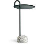 круглый приставной стол с плоской столешницей и изогнутой стойкой на каменном основании в оттенке пихты