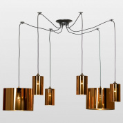 подвесная люстра с множеством цилиндрических плафонов на тросах