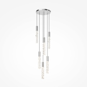 подвесная люстра с длинными прозрачными плафонами цвета хром