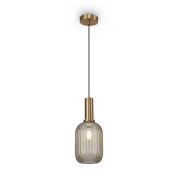 подвесной светильник с полупрозрачным стеклянным плафоном в форме цилиндра на латунной подвеске