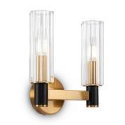 настенный двухламповый светильник с латунным корпусом и стеклянными плафонами