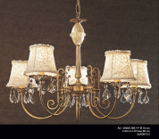 пятирожковая подвесная люстра с тканевыми абажурами и витой бронзовой арматурой