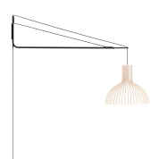 настенный торшер с подвесом на длинном кронштейне и деревянным плафоном