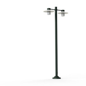 двухрожковый фонарный светильник на стойке с прозрачными плафонами и чёрной опорой