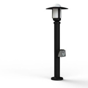 садовый светильник черного цвета с купольным плафоном и розеткой