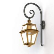 настенный фонарь золотистого оттенка с изогнутым кронштейном и стеклянным корпусом