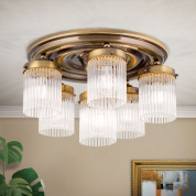 потолочная люстра с шестью цилиндрическими стеклянными плафонами в патинированном исполнении