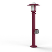 садовый фонарь бордового цвета с круглым плафоном и розеткой