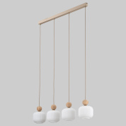 подвесная люстра с пятью плафонами на линейной потолочной планке