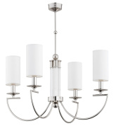 подвесная люстра с четырьмя рожками и цилиндрическими текстильными абажурами