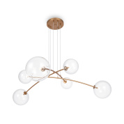 подвесная люстра латунного цвета с несколькими стеклянными плафонами