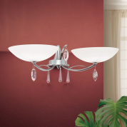 двухрожковое настенное бра с широкими опаловыми чашами и подвесными декоративными элементами