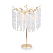 настольная лампа с каскадными хрустальными подвесками на золотом основании