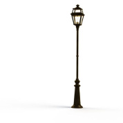 уличный фонарный столб золотистого оттенка с металлическим корпусом и стеклянными вставками