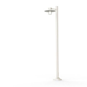 фонарный уличный светильник с прозрачным плафоном и белой опорой