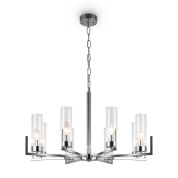 подвесной светильник с восемью плафонами из стекла на хромовом каркасе