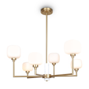 потолочный светильник с круглыми матовыми плафонами на латунной раме