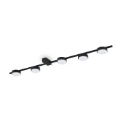 потолочный светильник с пятью LED-модулями на вытянутой черной платформе