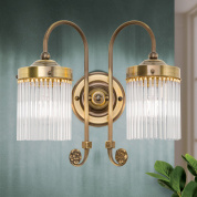 двухламповое настенное бра с рифлёными стеклянными цилиндрическими плафонами в патинированной арматуре