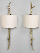 настенные светильники для ванной из латуни с цилиндрическими абажурами на ветвистом основании