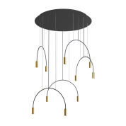 подвесная люстра с арочными металлическими элементами и черным куполом