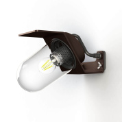 уличное настенное бра с прозрачной лампой и коричневым козырьком