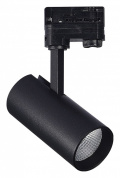 трековый прожектор на штанге с черным цилиндрическим корпусом для трехфазного шинопровода