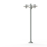 двухрожковый фонарный светильник на стойке с прозрачными плафонами и светло-серой опорой