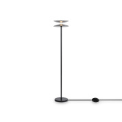 торшер с регулируемой стойкой и дисковым излучателем в чёрном корпусе