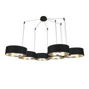 подвесной светильник с шестью металлическими плафонами на кольцевой раме