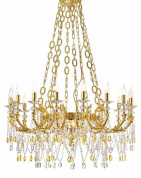 классическая люстра с шестнадцатью рожками и кристальными подвесками