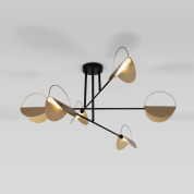 многорожковая потолочная люстра на штанге с круглыми металлическими отражателями